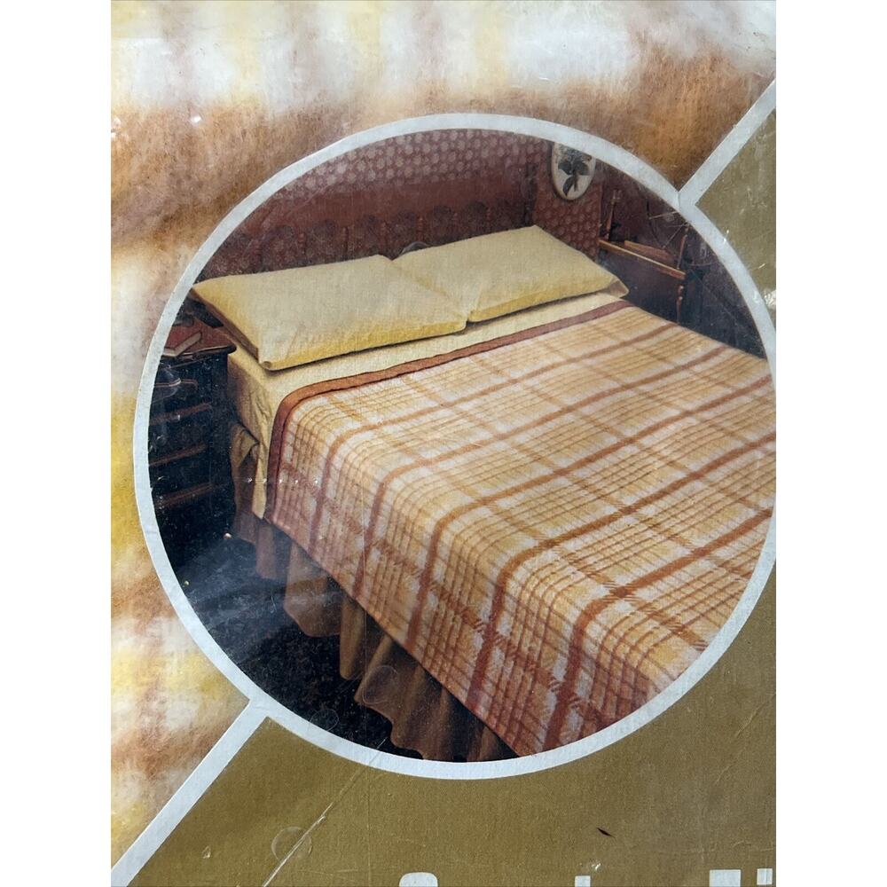 VTG NEW Sears Country‎ Aire Year Round FULL Blanket ~ Autumn Spice/Gold Plaid - Picture 5 of 9